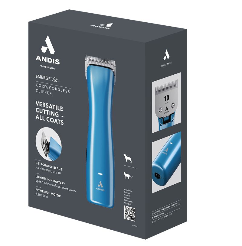 Andis eMERGE hondentondeuse Lite blauw