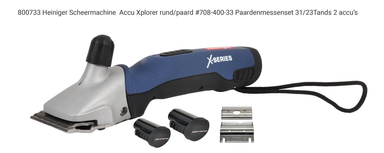 Heiniger Xplorer accu scheermachine met 2 accu's 31/23t (3mm) paardenmessen