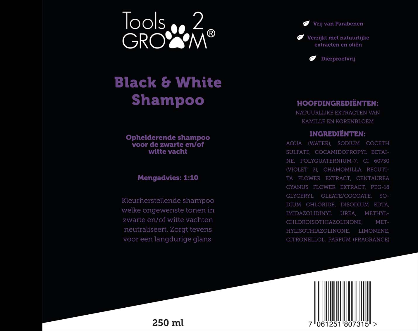 Tools-2-groom Black & White hondenshampoo 250ml 