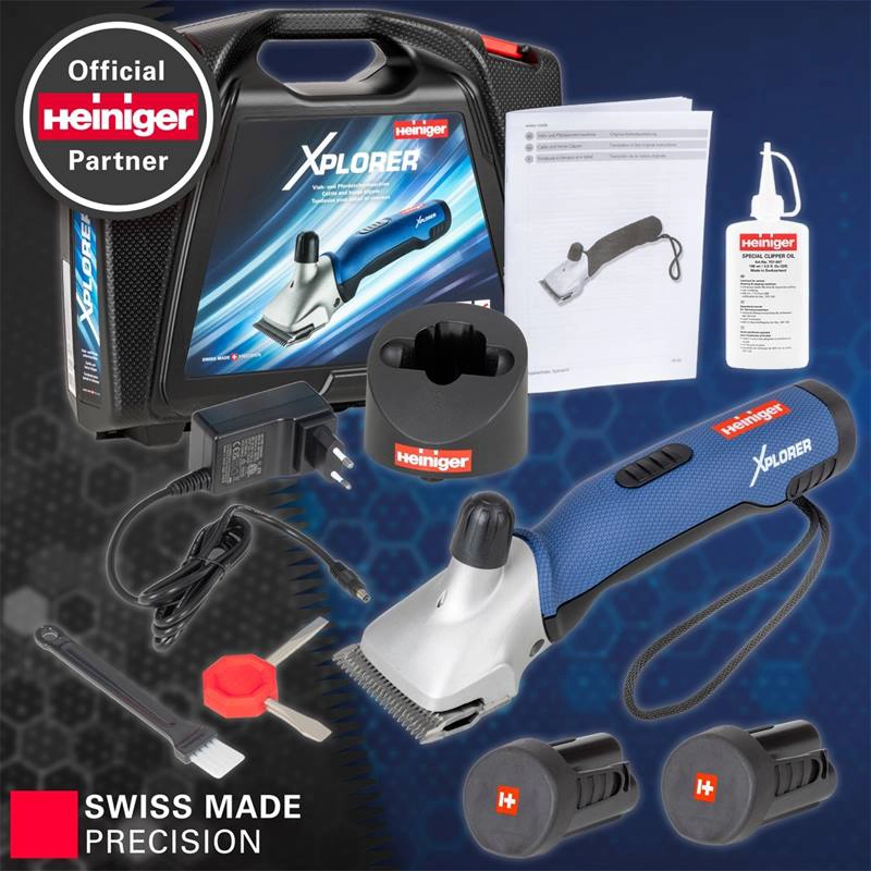 Heiniger Xplorer accu veescheermachine met 2 accu's 21/23t (3mm) koeienmessen