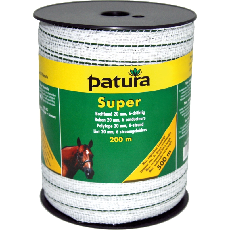 Patura super lint 20mm wit/groen, 200m rol