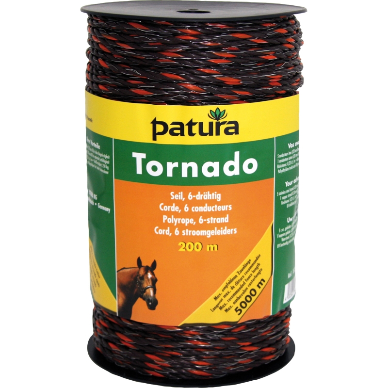 Patura tornado cord bruin/oranje, 200m rol