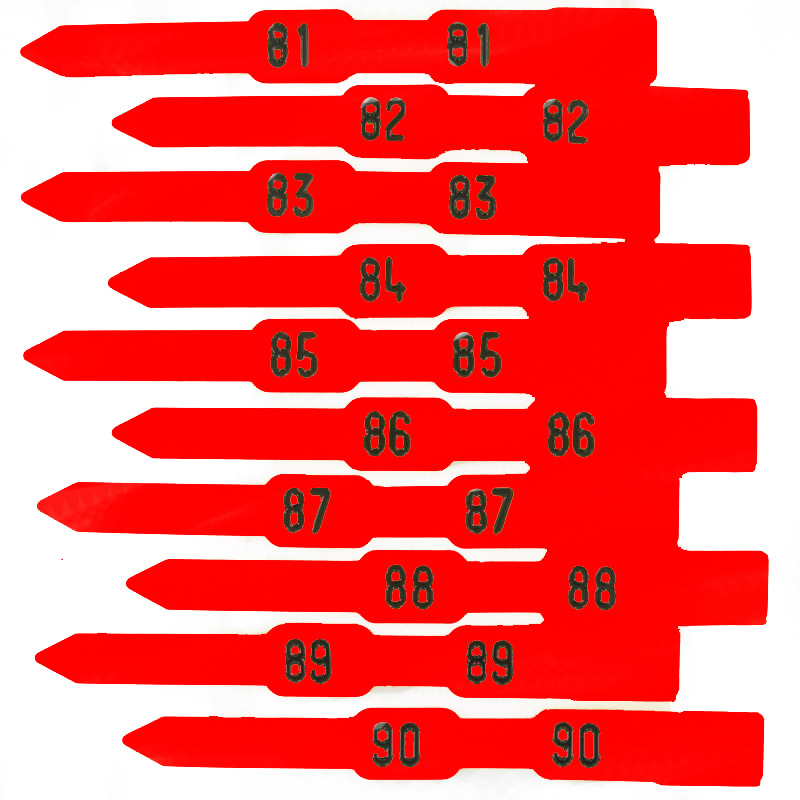 Enkelband voor koeien genummerd serie rood 91-100