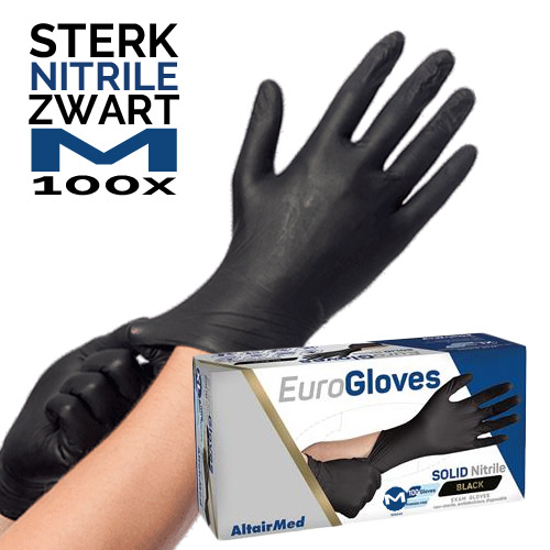 Altairmed Euro Gloves Nitrile wegwerp handschoen zwart M bij Macrovet.nl