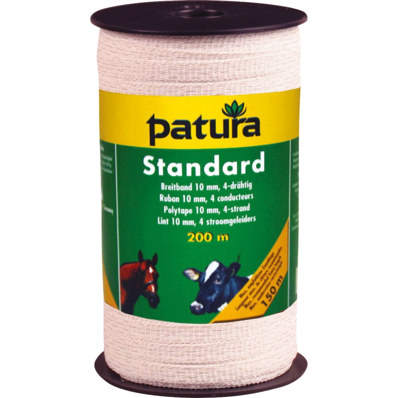 Patura standaard lint 10mm, wit 200m rol