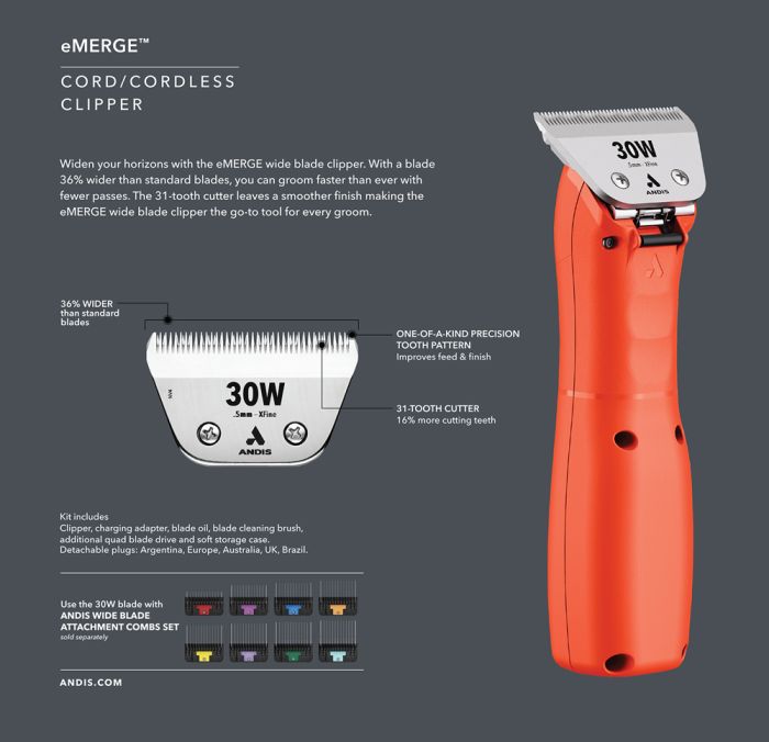 Andis Clipper eMerge paardentondeuse met scheerkop 30W 0.5mm Andis Clipper eMerge paardentondeuse met scheerkop 30W 0.5mm