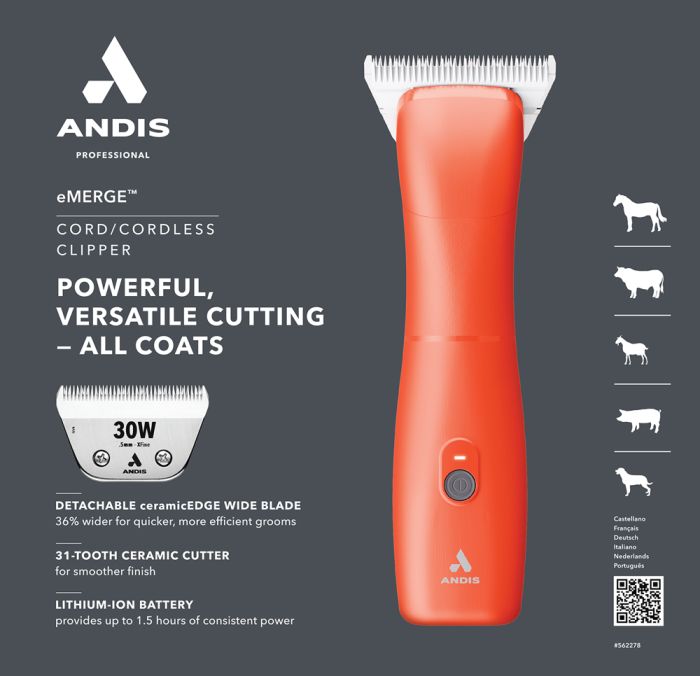 Andis Clipper eMerge paardentondeuse met scheerkop 30W 0.5mm Andis Clipper eMerge paardentondeuse met scheerkop 30W 0.5mm