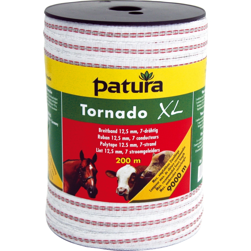 Patura tornado xl lint 12,5mm wit/rood 200m rol