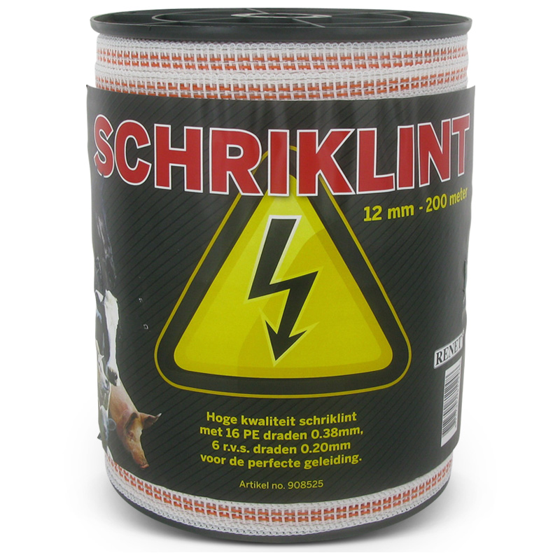 Schriklint wit met rode strepen 12mm 200 meter Schriklint wit met rode strepen 12mm 200 meter