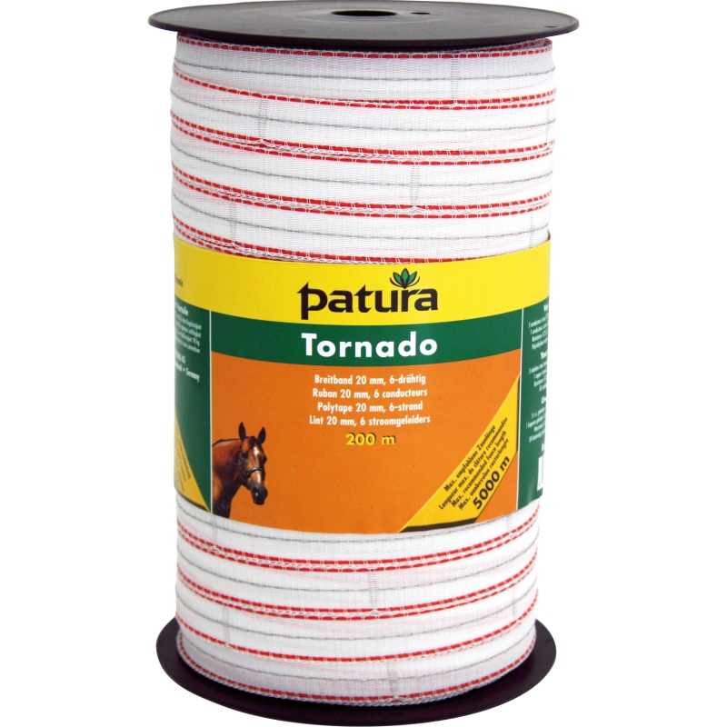 Patura tornado lint 20mm wit/oranje 200m rol