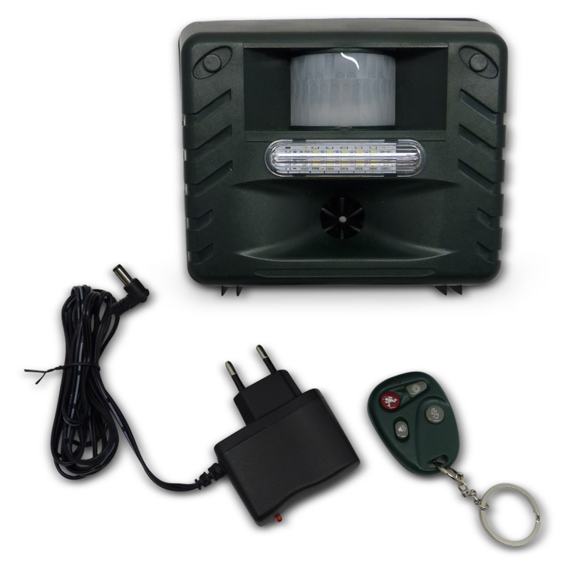 Dier- en vogelverjager met licht, geluid of ultrasoon Dier- en vogelverjager met licht, geluid of ultrasoon