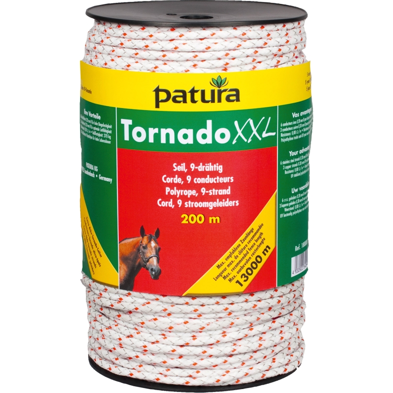 Patura tornado xxl cord, 500 m rol 6 rvs 0,20 mm, 3 koper 0,30 mm, wit-rood